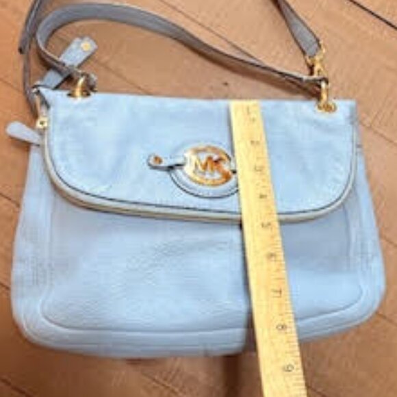 Michael Kors Light Blue Pebbled Leather Crossbody Bag Gold Hardware - Picture 7 of 14